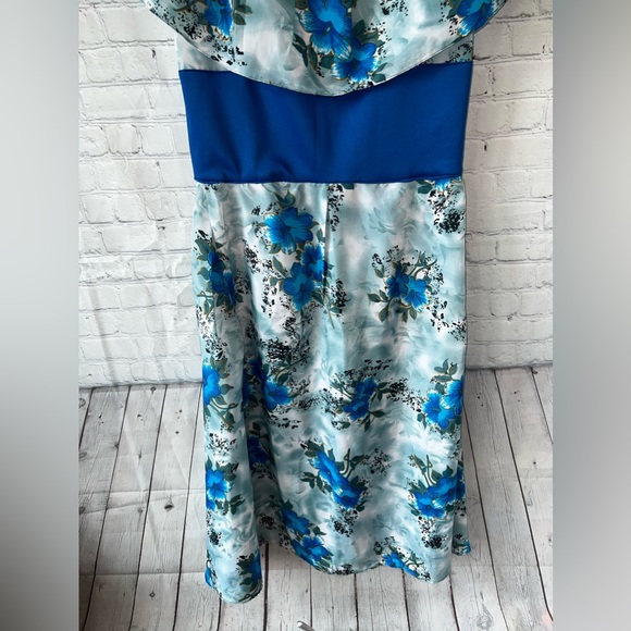 Floral Blue & Green Long Sleeveless Flower Dress size XL - Picture 6 of 15